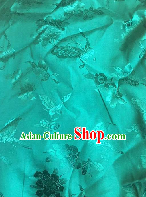 Traditional Chinese Royal Butterfly Peony Pattern Design Green Brocade Silk Fabric Asian Satin Material
