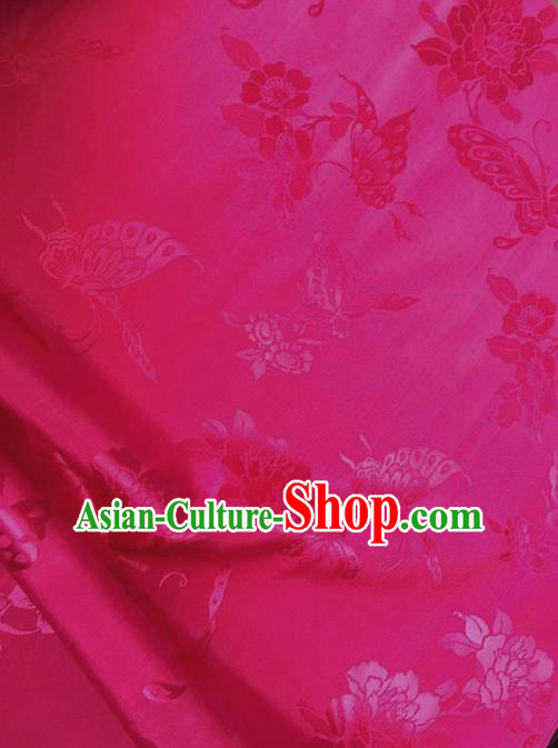 Traditional Chinese Royal Butterfly Peony Pattern Design Rosy Brocade Silk Fabric Asian Satin Material