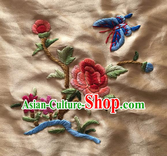 Chinese Handmade Traditional Embroidery Craft Embroidered Butterfly Flower Silk Fabric Patch