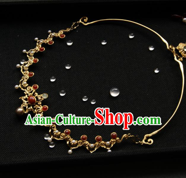 Chinese Ancient Court Golden Necklace Traditional Princess Hanfu Necklet Accessories for Women