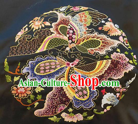 Chinese Handmade Embroidered Butterfly Flowers Silk Fabric Patch Traditional Embroidery Craft