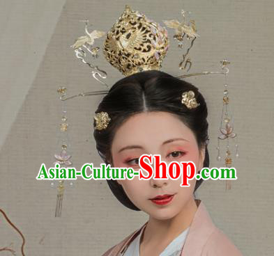 Chinese Ancient Tang Dynasty Queen Golden Phoenix Coronet Hairpins Traditional Hanfu Hair Accessories Complete Set for Women