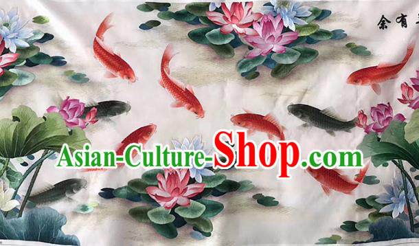 Chinese Handmade Embroidered Goldfish Lotus Silk Fabric Patch Traditional Embroidery Craft