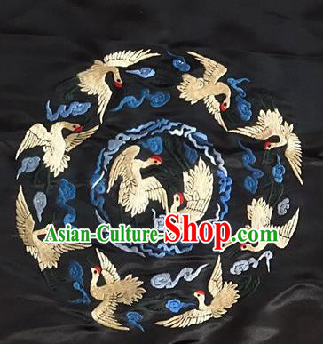 Chinese Handmade Embroidered Cloud Cranes Silk Fabric Patch Traditional Embroidery Craft