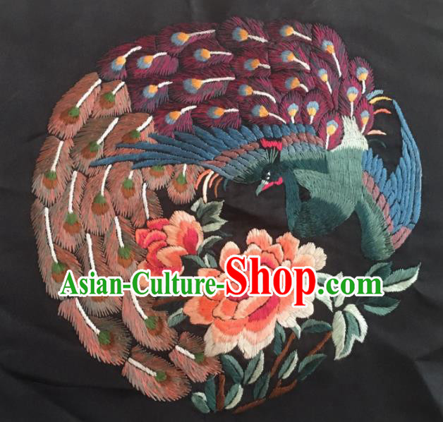 Chinese Handmade Embroidered Phoenix Peony Silk Fabric Patch Traditional Embroidery Craft