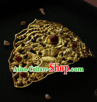 Chinese Ancient Ming Dynasty Queen Hairpins Golden Hair Crown Traditional Hanfu Hair Accessories for Women