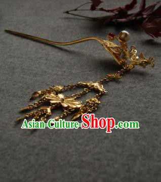 Chinese Ancient Ming Dynasty Queen Tassel Hairpins Golden Hair Clip Traditional Hanfu Hair Accessories for Women