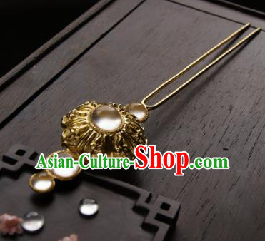 Chinese Ancient Ming Dynasty Queen Lotus Hairpins Golden Hair Clip Traditional Hanfu Hair Accessories for Women