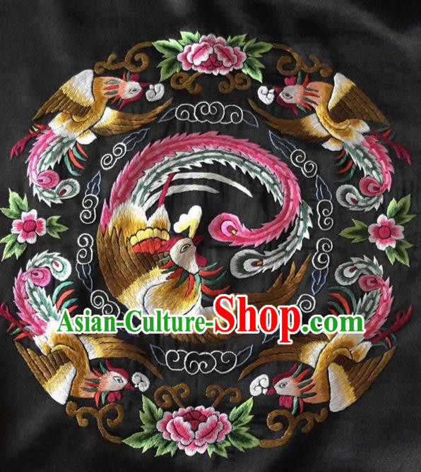 Chinese Handmade Embroidered Phoenix Peony Silk Fabric Patch Traditional Embroidery Craft