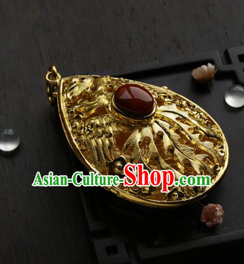 Chinese Ancient Court Golden Necklace Pendant Traditional Princess Hanfu Necklet Accessories for Women