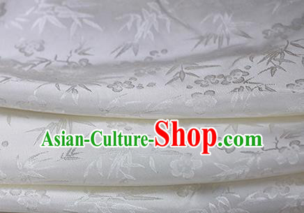 Traditional Chinese Royal Bamboo Plum Pattern Design White Brocade Silk Fabric Asian Satin Material