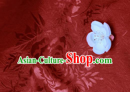 Traditional Chinese Royal Peony Pattern Design Purplish Red Brocade Silk Fabric Asian Satin Material