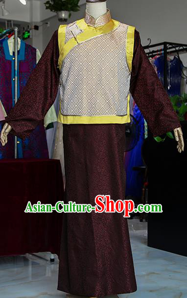 Chinese Ancient Drama Royal Highness Brown Costumes Traditional Qing Dynasty Prince Clothing for Men