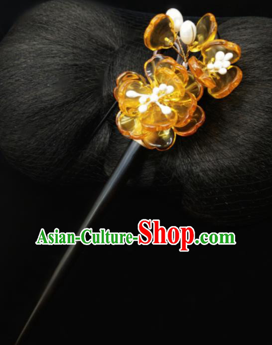 Chinese Ancient Hanfu Yellow Plum Hairpins Traditional Handmade Hair Accessories for Women