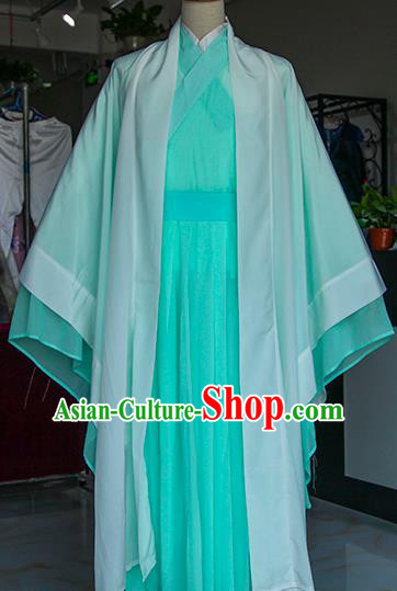 Chinese Ancient Drama Nobility Childe Green Costumes Traditional Jin Dynasty Swordsman Clothing for Men