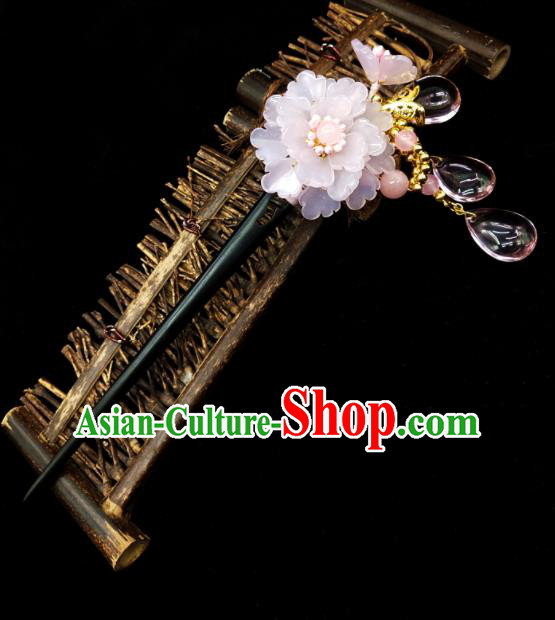 Chinese Ancient Hanfu Pink Peach Flower Hairpins Traditional Handmade Hair Accessories for Women