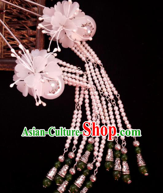 Chinese Ancient Hanfu Pink Beads Tassel Hairpins Traditional Handmade Hair Accessories for Women