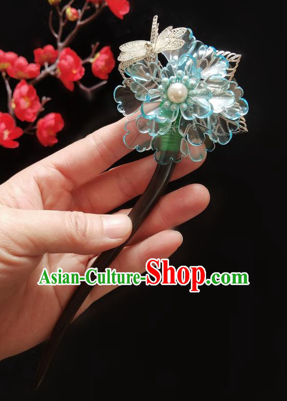 Chinese Ancient Hanfu Green Flower Sandalwood Hairpins Traditional Handmade Hair Accessories for Women