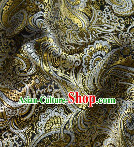 Traditional Chinese Royal Loquat Flower Pattern Design Black Brocade Silk Fabric Asian Satin Material