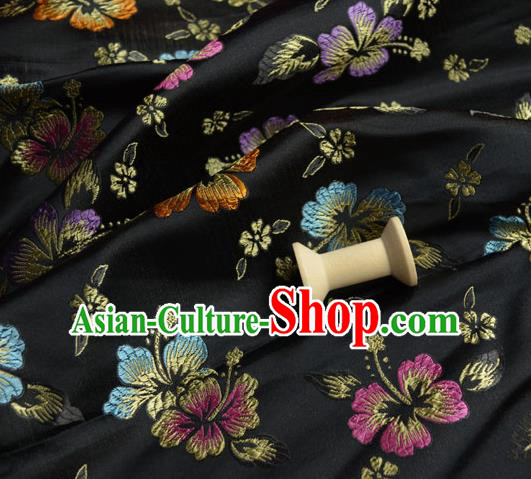 Traditional Chinese Royal Phalaenopsis Flower Pattern Design Black Brocade Silk Fabric Asian Satin Material