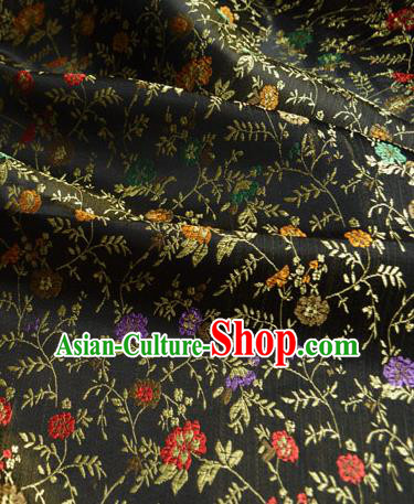 Traditional Chinese Royal Flowers Vine Pattern Design Black Brocade Silk Fabric Asian Satin Material