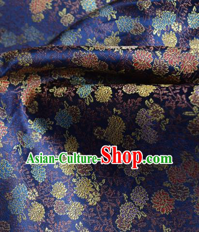 Traditional Chinese Royal Chrysanthemum Pattern Design Royalblue Brocade Silk Fabric Asian Satin Material