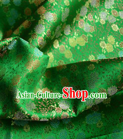 Traditional Chinese Royal Chrysanthemum Pattern Design Green Brocade Silk Fabric Asian Satin Material