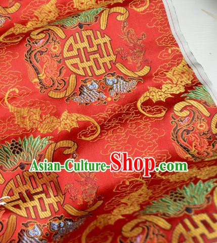 Traditional Chinese Royal Pattern Design Red Brocade Silk Fabric Asian Satin Material