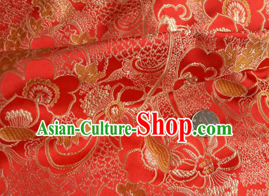 Traditional Chinese Royal Clivia Pattern Design Red Brocade Silk Fabric Asian Satin Material