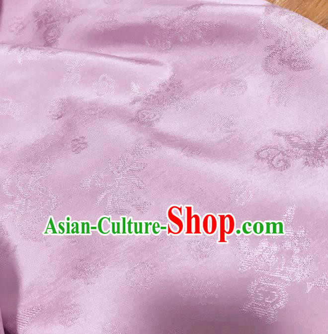 Traditional Chinese Royal Lotus Pattern Design Lilac Brocade Silk Fabric Asian Satin Material