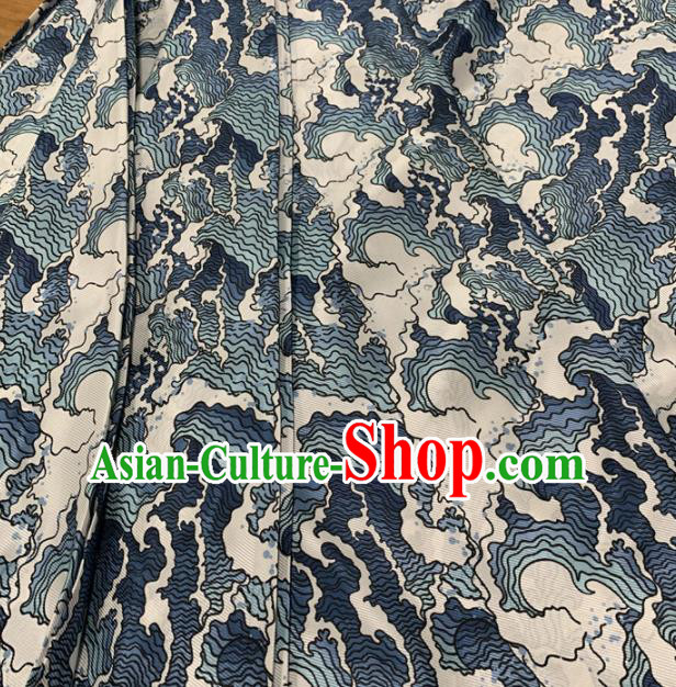 Traditional Chinese Royal Waves Pattern Design Beige Brocade Silk Fabric Asian Satin Material