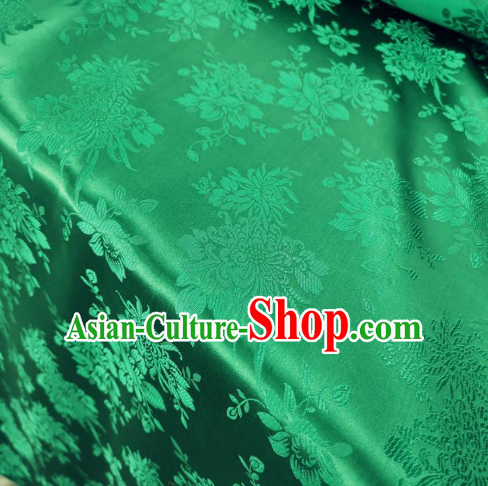 Traditional Chinese Royal Chrysanthemum Peony Pattern Design Green Brocade Silk Fabric Asian Satin Material