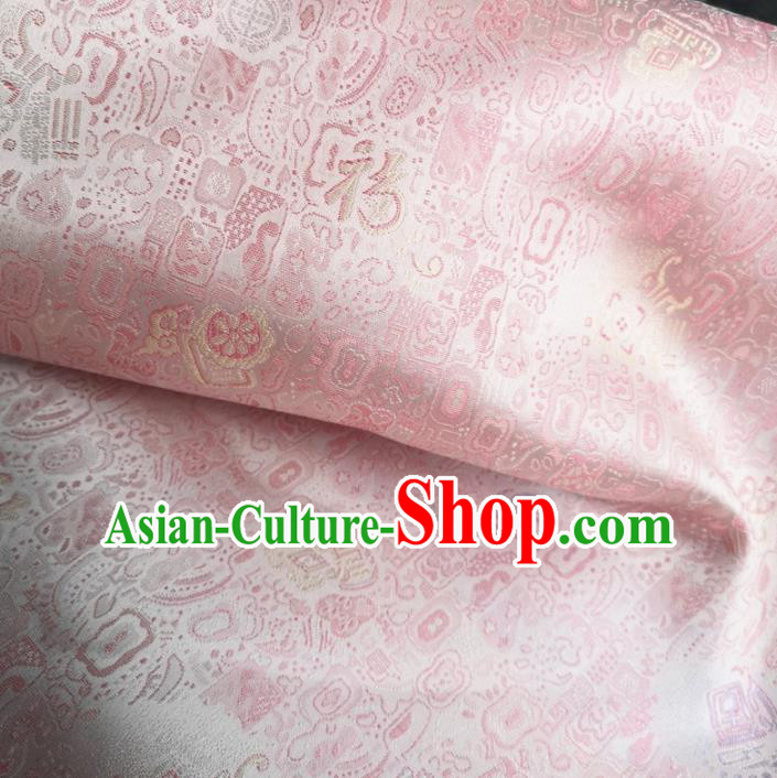 Traditional Chinese Royal Lucky Character Pattern Design Pink Brocade Silk Fabric Asian Satin Material