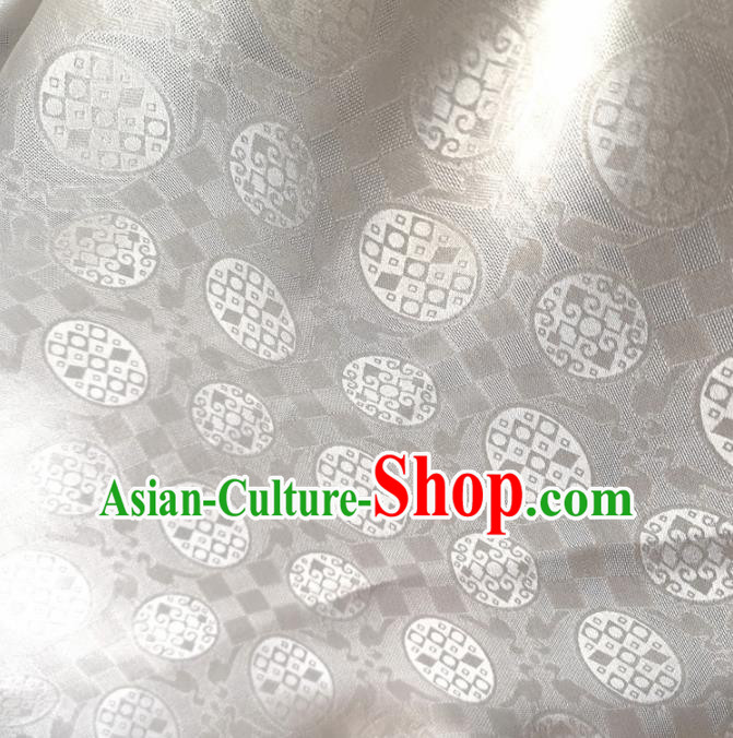 Traditional Chinese Royal Round Pattern Design White Brocade Silk Fabric Asian Satin Material