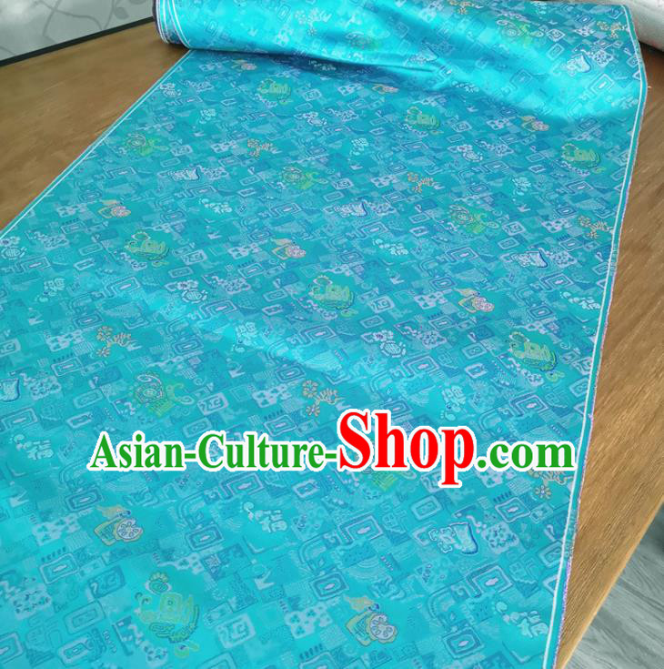 Traditional Chinese Royal Lucky Pattern Design Blue Brocade Silk Fabric Asian Satin Material