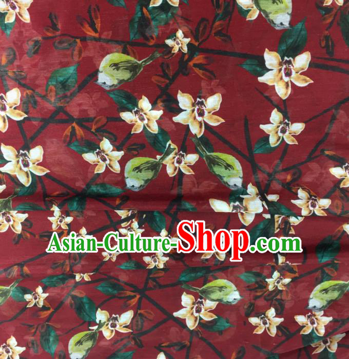 Chinese Traditional Flowers Pattern Design Wine Red Silk Fabric Brocade Asian Satin Material