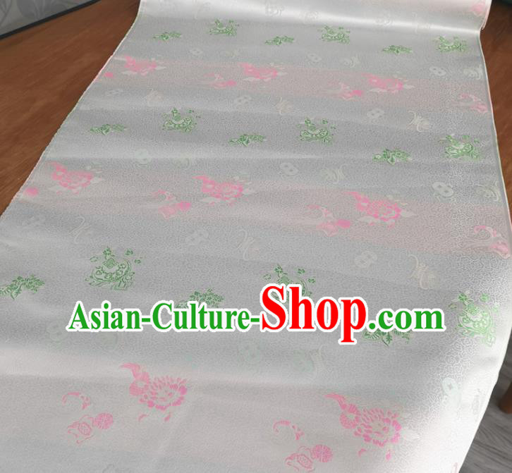 Traditional Chinese Royal Lucky Pattern Design White Brocade Silk Fabric Asian Satin Material