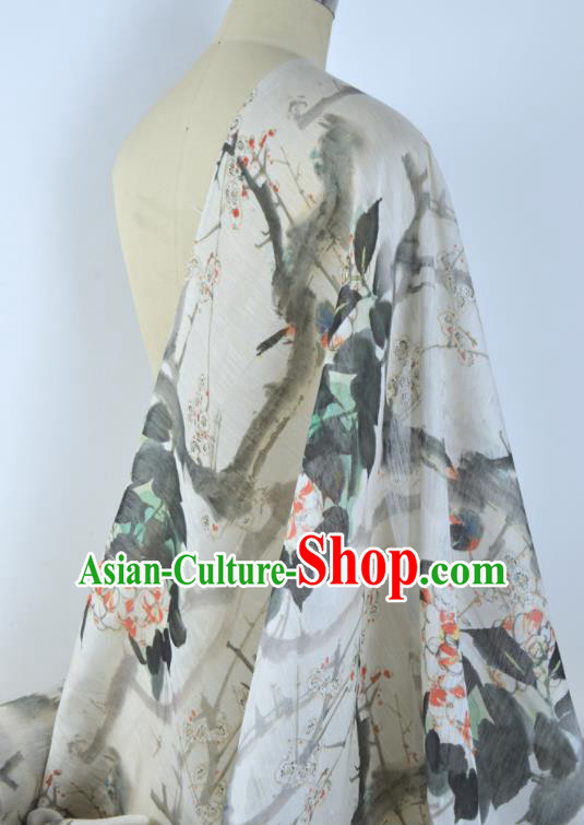 Chinese Traditional Plum Blossom Pattern Design White Silk Fabric Brocade Asian Satin Material