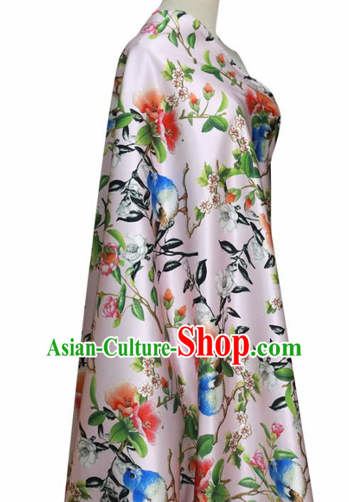 Chinese Traditional Plum Blossom Pattern Design Pink Satin Brocade Fabric Asian Silk Material