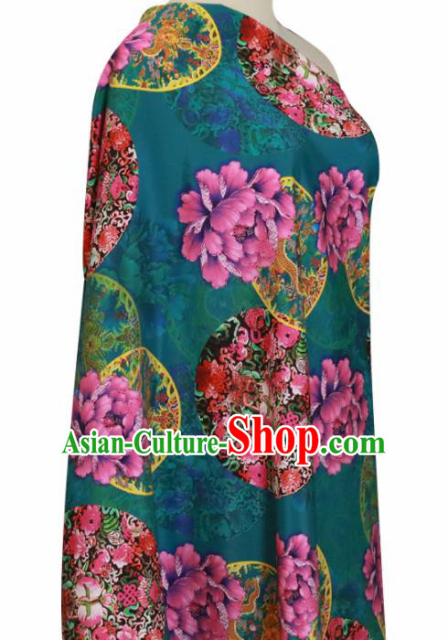 Chinese Traditional Lucky Peony Pattern Design Deep Green Satin Brocade Fabric Asian Silk Material