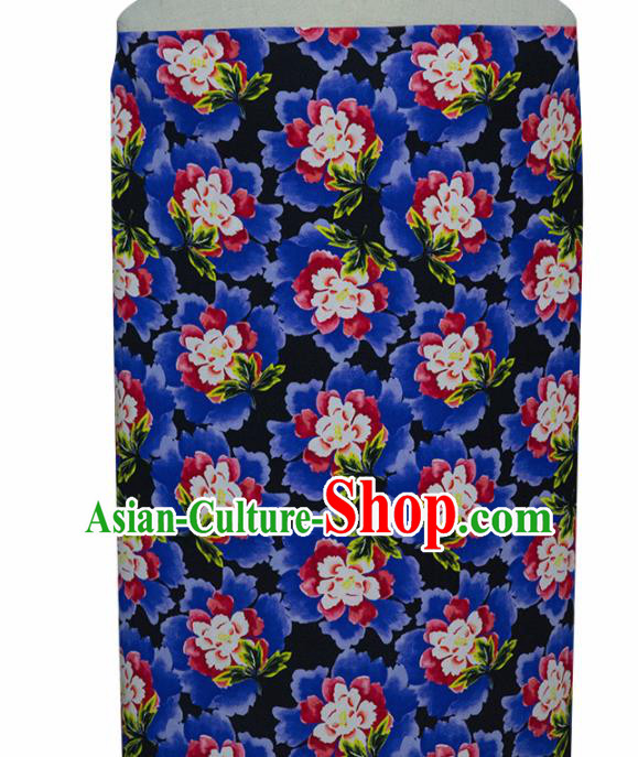 Chinese Traditional Flowers Pattern Design Blue Satin Brocade Fabric Asian Silk Material