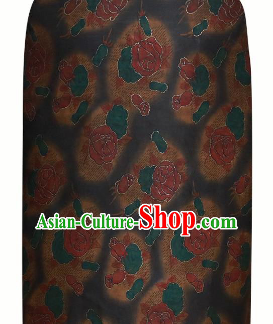 Chinese Traditional Red Roses Pattern Design Satin Brocade Fabric Asian Silk Material