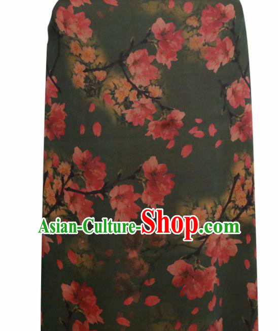 Chinese Traditional Peach Blossom Pattern Design Olive Green Satin Brocade Fabric Asian Silk Material