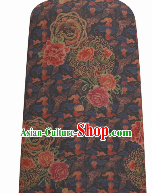 Chinese Traditional Peony Flowers Pattern Design Brown Satin Brocade Fabric Asian Silk Material