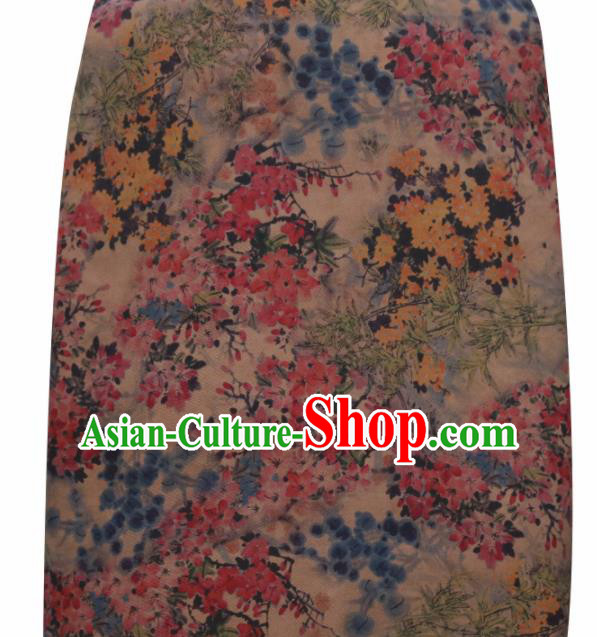 Chinese Traditional Peach Blossom Pattern Design Satin Brocade Fabric Asian Silk Material