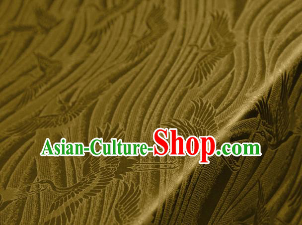 Chinese Traditional Flow Cranes Pattern Design Golden Satin Brocade Fabric Asian Silk Material