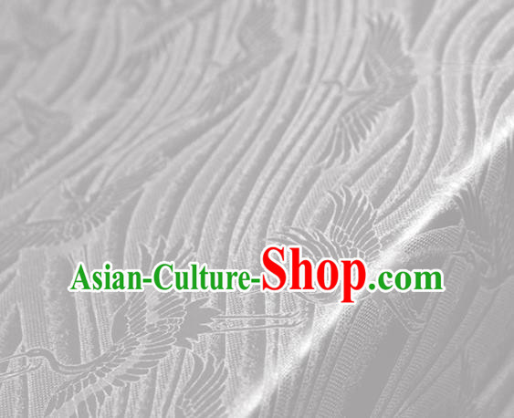 Chinese Traditional Flow Cranes Pattern Design White Satin Brocade Fabric Asian Silk Material
