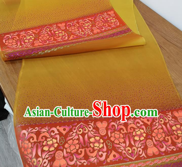 Traditional Chinese Royal Lotus Pattern Design Yellow Silk Fabric Brocade Asian Satin Material