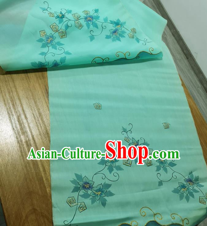 Traditional Chinese Royal Orchid Pattern Design Green Silk Fabric Brocade Asian Satin Material