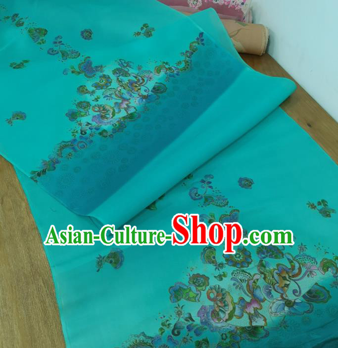 Chinese Traditional Pattern Design Blue Silk Fabric Brocade Asian Satin Material